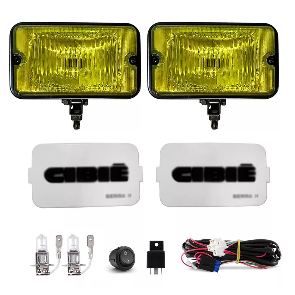 Kit Farol Milha Auxiliar Amarelo Quadrado Capa Sierra I I