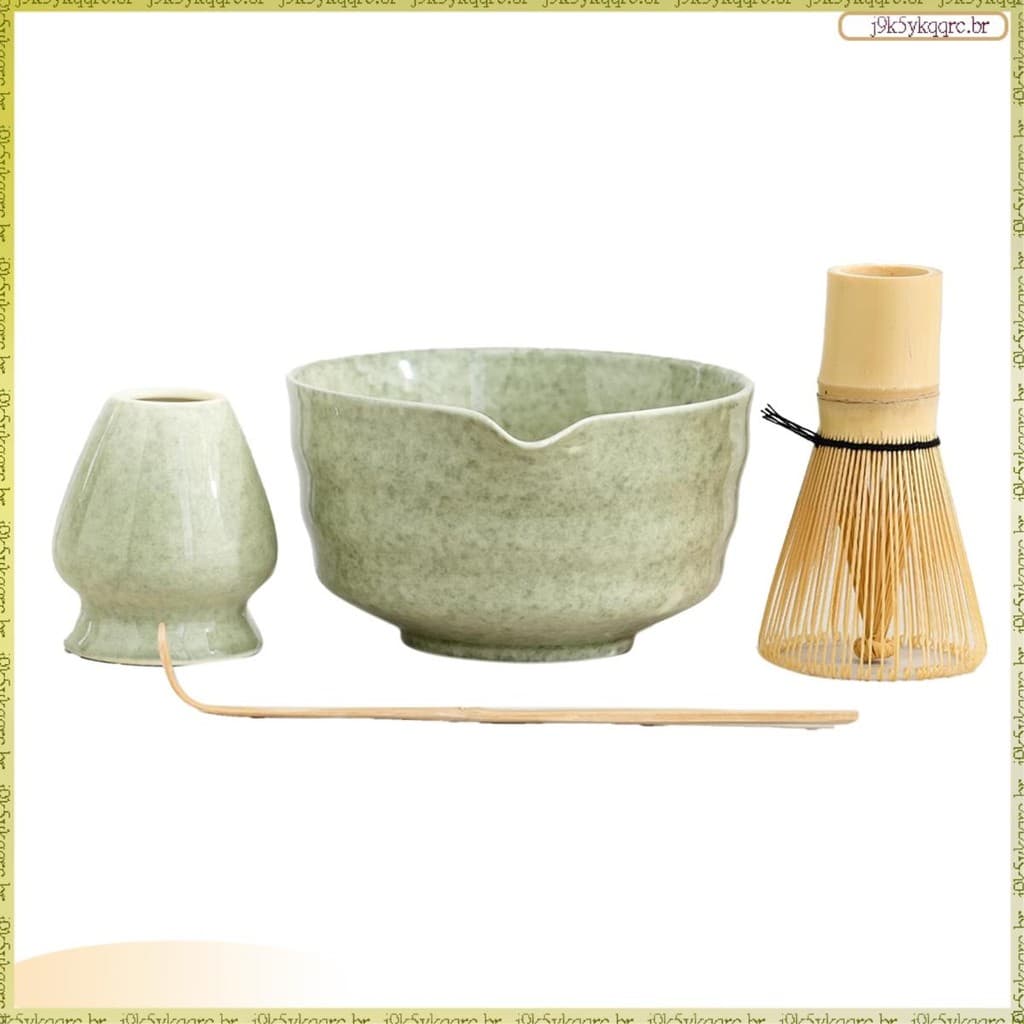 [Lan] Conjunto Matcha , De Chá Japonês Inclui Tigela Com Bico , Suporte De Bambu E Colher
