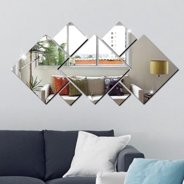 Belíssimo kit de 7 Espelhos Acrílicos Decorativo Quadrados para Decoração Sala Quarto Corredor
