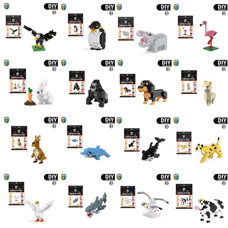 Micro bloco de construção pequeno animal primeira edição 50 montado modelo animal bloco de construção decoração DIY brin
