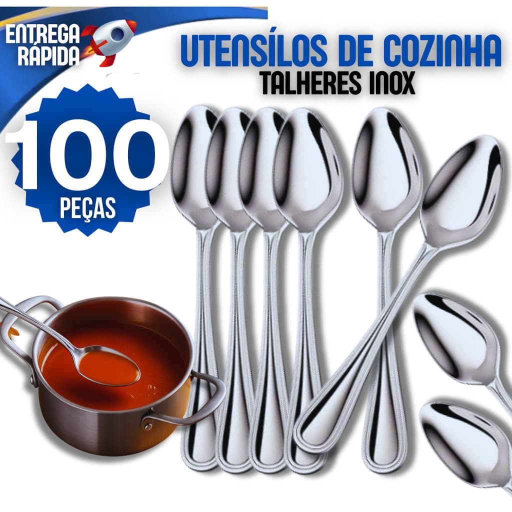 Jogo 100 Colher Talheres 100% Aço Inox 100 Colher Premium Cozinha Buffet Restaurante Lanchonete Casa