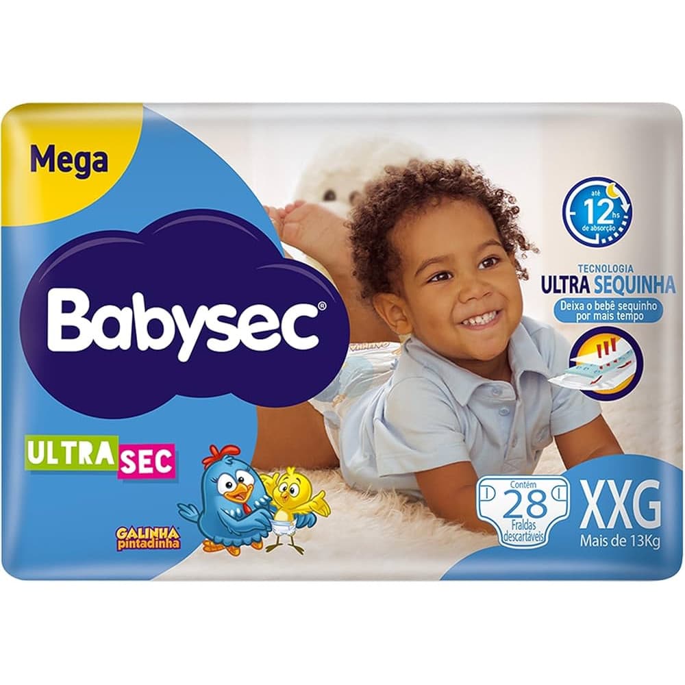 Fralda Babysec Ultrasec Galinha Pintadinha Mega XXG 28 Unidades