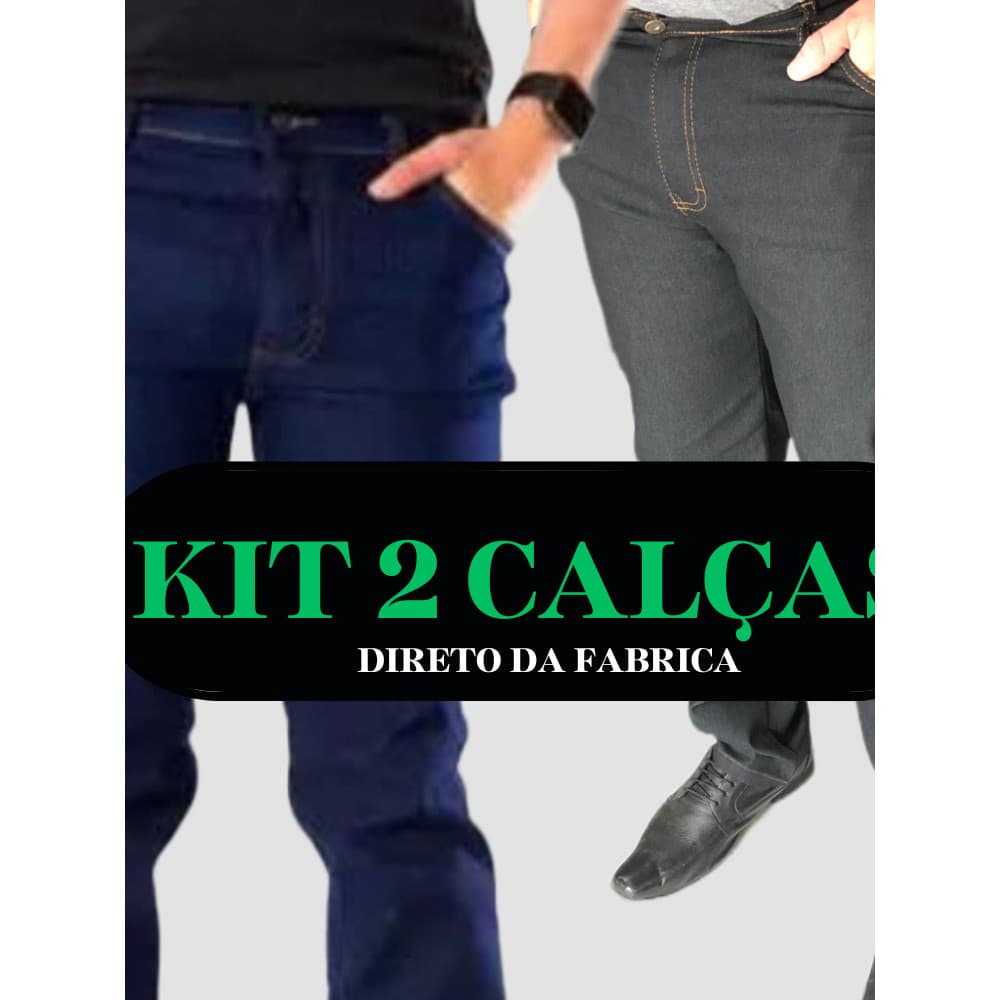 Calças Jeans Masculina Kit 2 para Trabalho  36 ao 56 com Elastano Azul Escuro e Preta