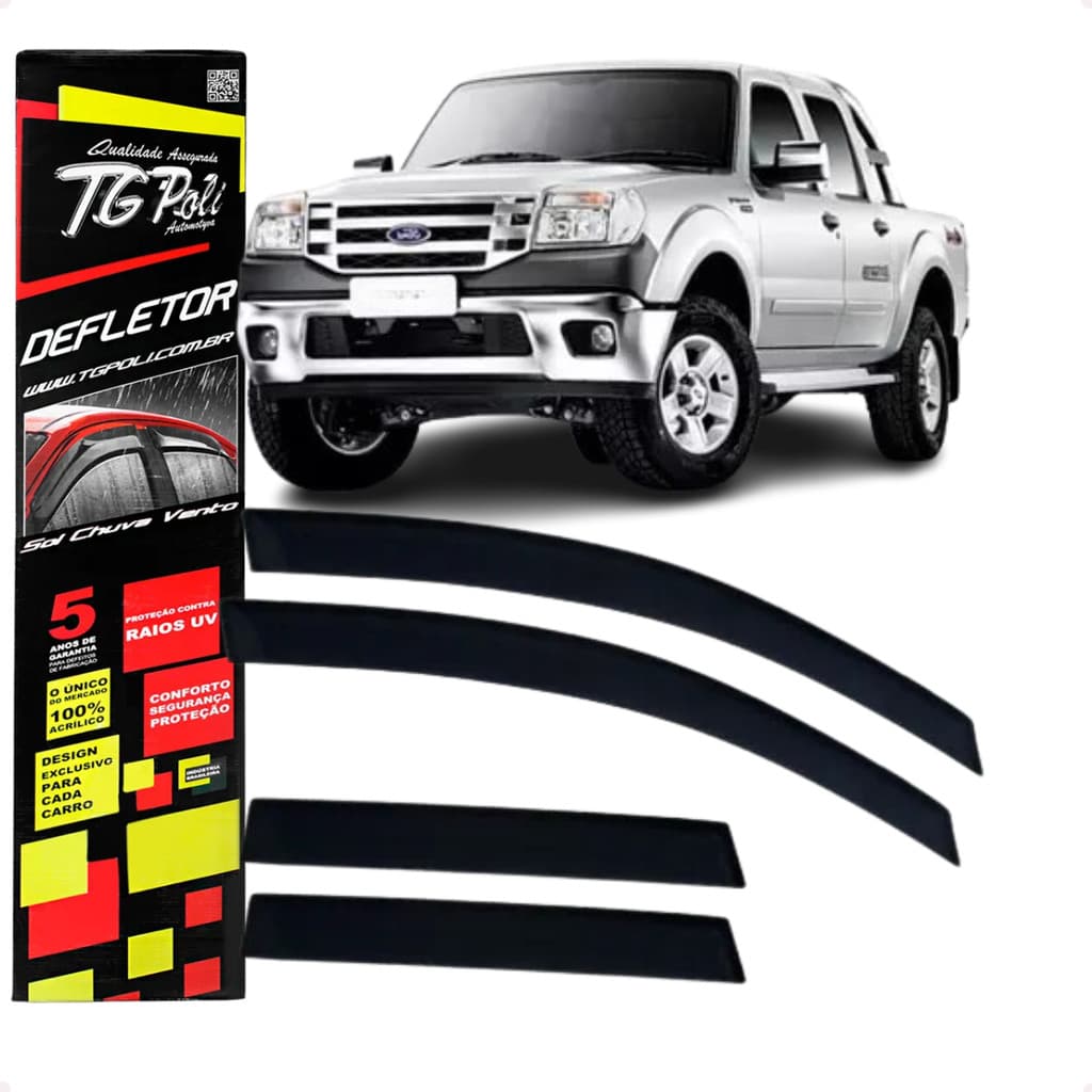 Jogo Calha de Chuva Defletor Ford Ranger 1996 A 2012 4 Portas Original TG POLI