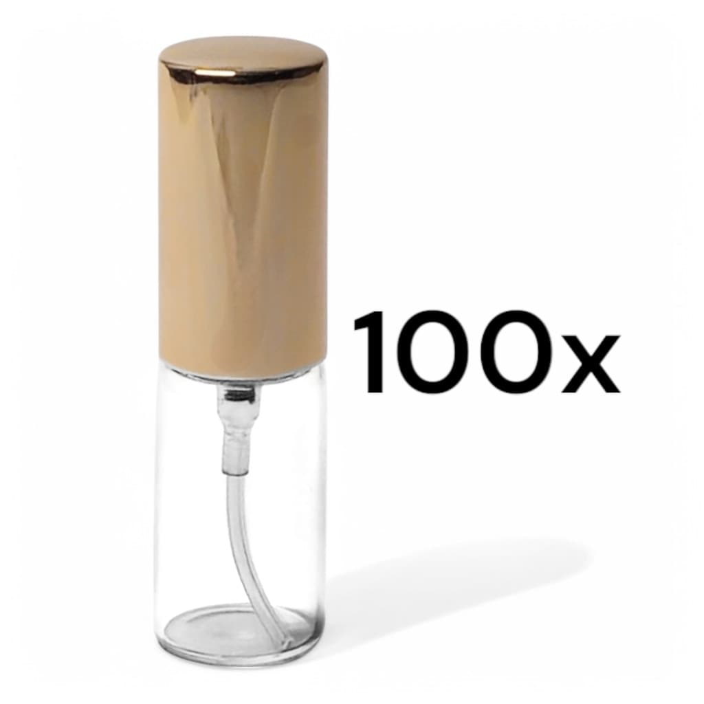 Kit 100 Frascos Vidro Dourado Decant Borrifador Spray 5ml