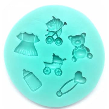 Molde de Silicone Urso Baby Chá de Bebê miniaturas urso mamadeira carrinho