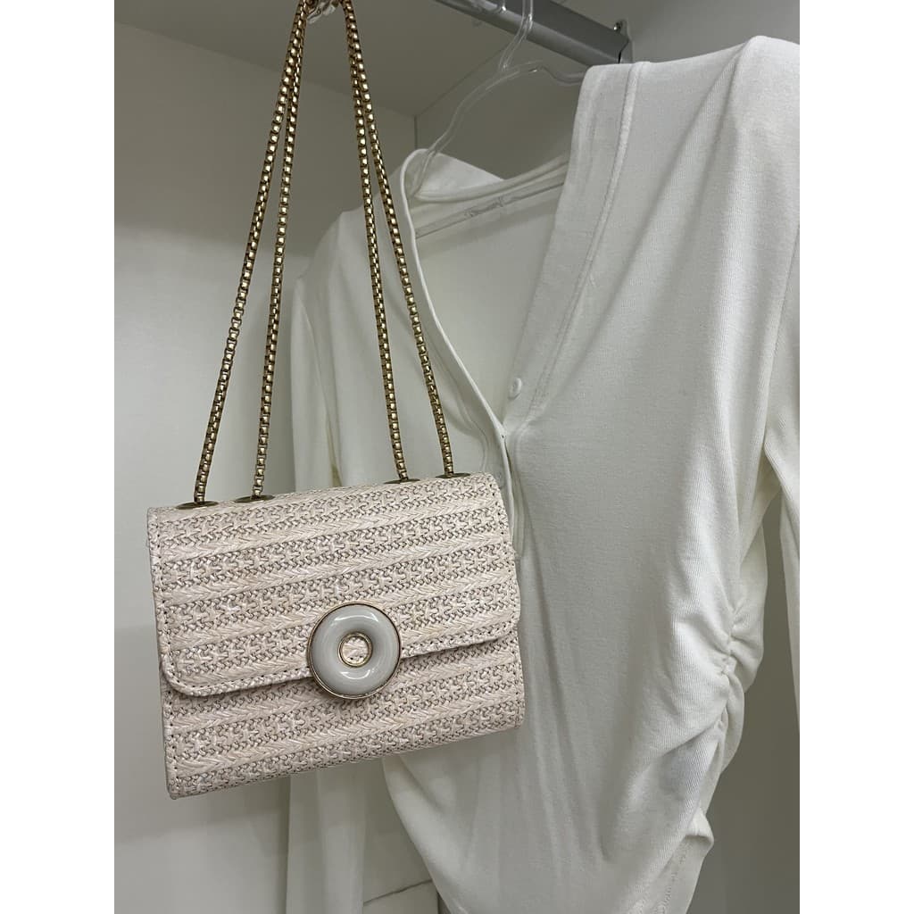 Bolsa de praia feminina com corrente dourada Bolsa de palha Bolsa transversal de verão