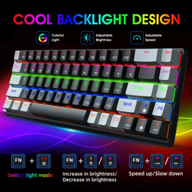 Teclado Mecânico Iluminado Com Rgb De 68 Teclas Abs