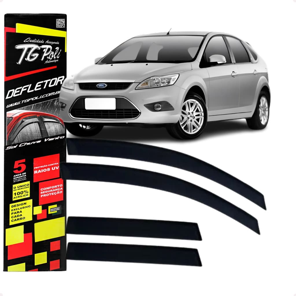 Jogo Calha de Chuva Defletor Ford Focus Hatch Sedan 2010 2011 2012 2013 4 Portas Original TG POLI