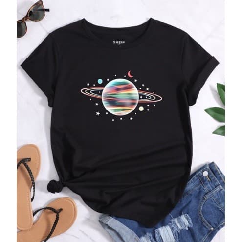 Camiseta Premium em Algodão PuroSISI Blusa Feminina CAMISETA OCASIONAL GALÁXIA NOVA