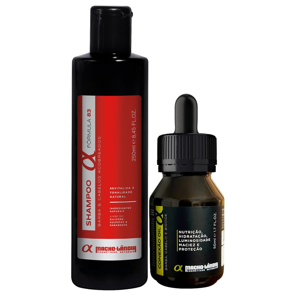Kit Macho Landia Shampoo Barba Fórmula 84 250ml + Óleo Conexão Oil 50ml Cabelo Ruivo Acobreado Hidratação Brilho