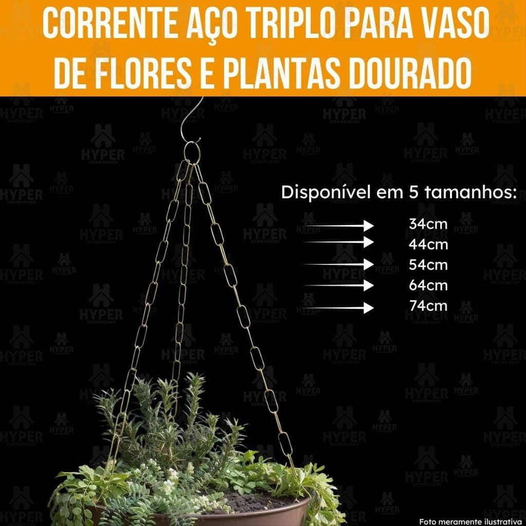 Corrente Aço Triplo para Vaso de Flores e Plantas Dourado Alpif