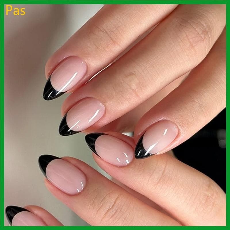 24 Pcs Press On Nail Ponta Francesa Unhas Falsas Cobertura Artificiais