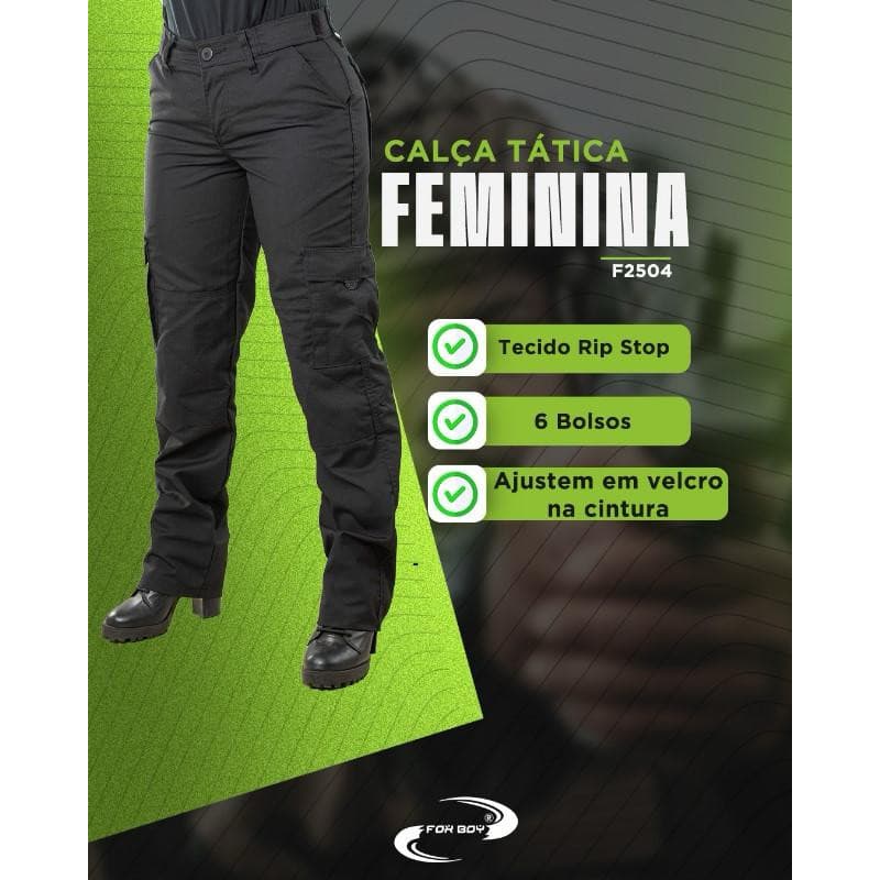 Calça Feminina Com Regulagem na Cintura Rip Stop 6 Bolsos Reforçada Militar Agente Segurança