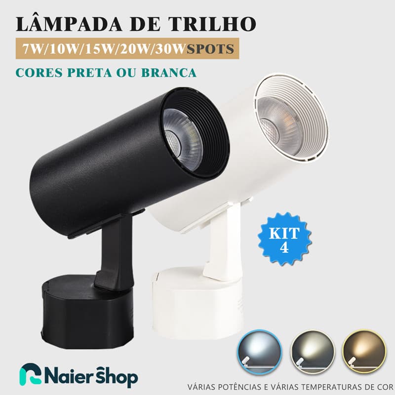 Kit 4 Lâmpada De Trilho de luxo nas Cores Preta ou Branca Modelos Disponíveis 7W 10W 15W 20W 30W
