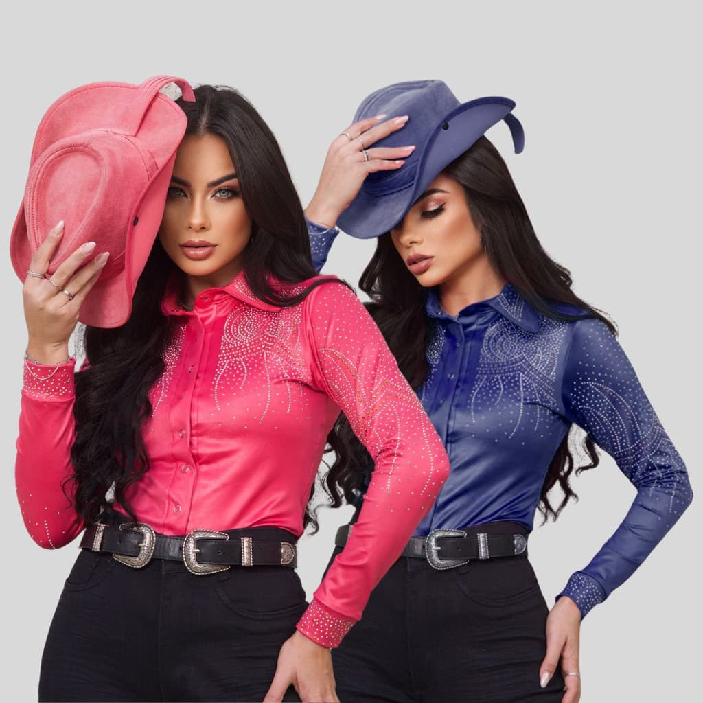 Kit 2 Body Feminina Manga Longa Pedraria Country Ana Castela