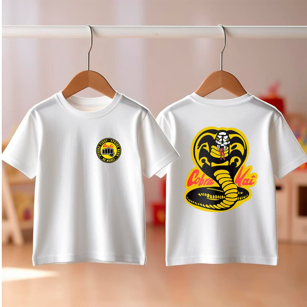 Camiseta Infantil Cobra Kai Estampa Frente e Costa