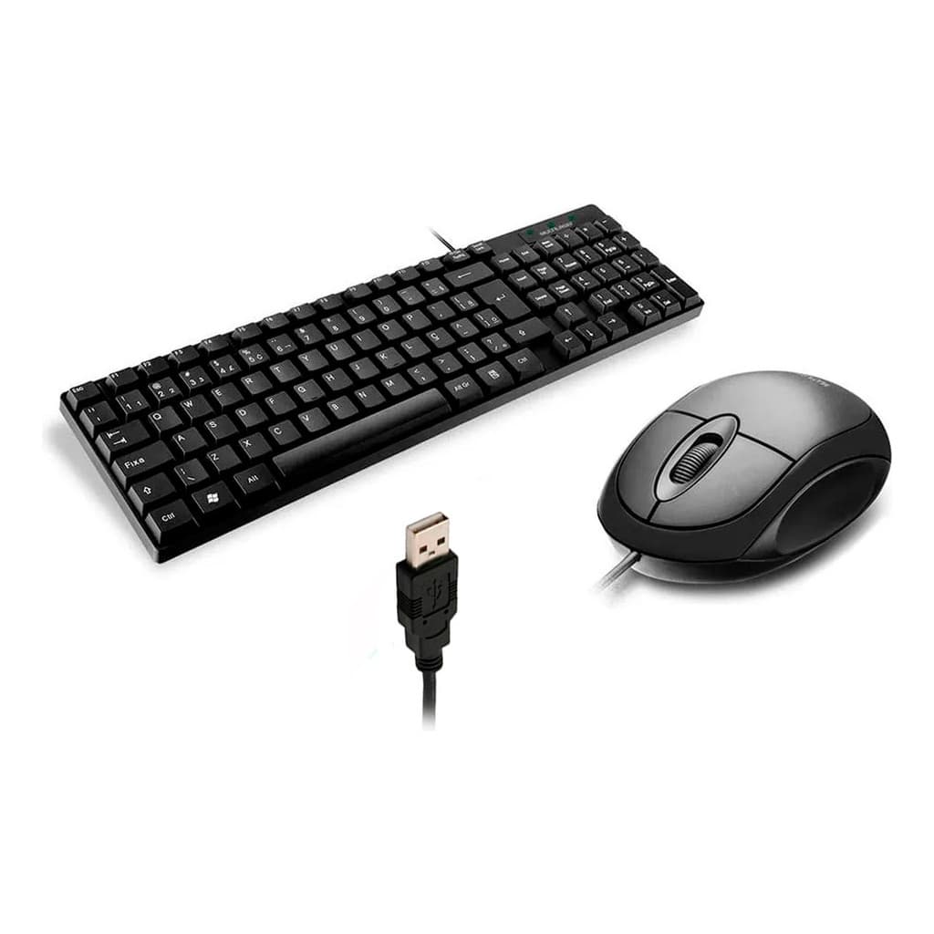 Kit Teclado e Mouse Preto Com Fio Conexão USB Multilaser