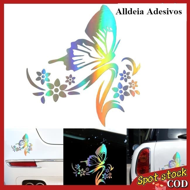 Adeisivo  Carro  Moto Borboleta Flor holografico