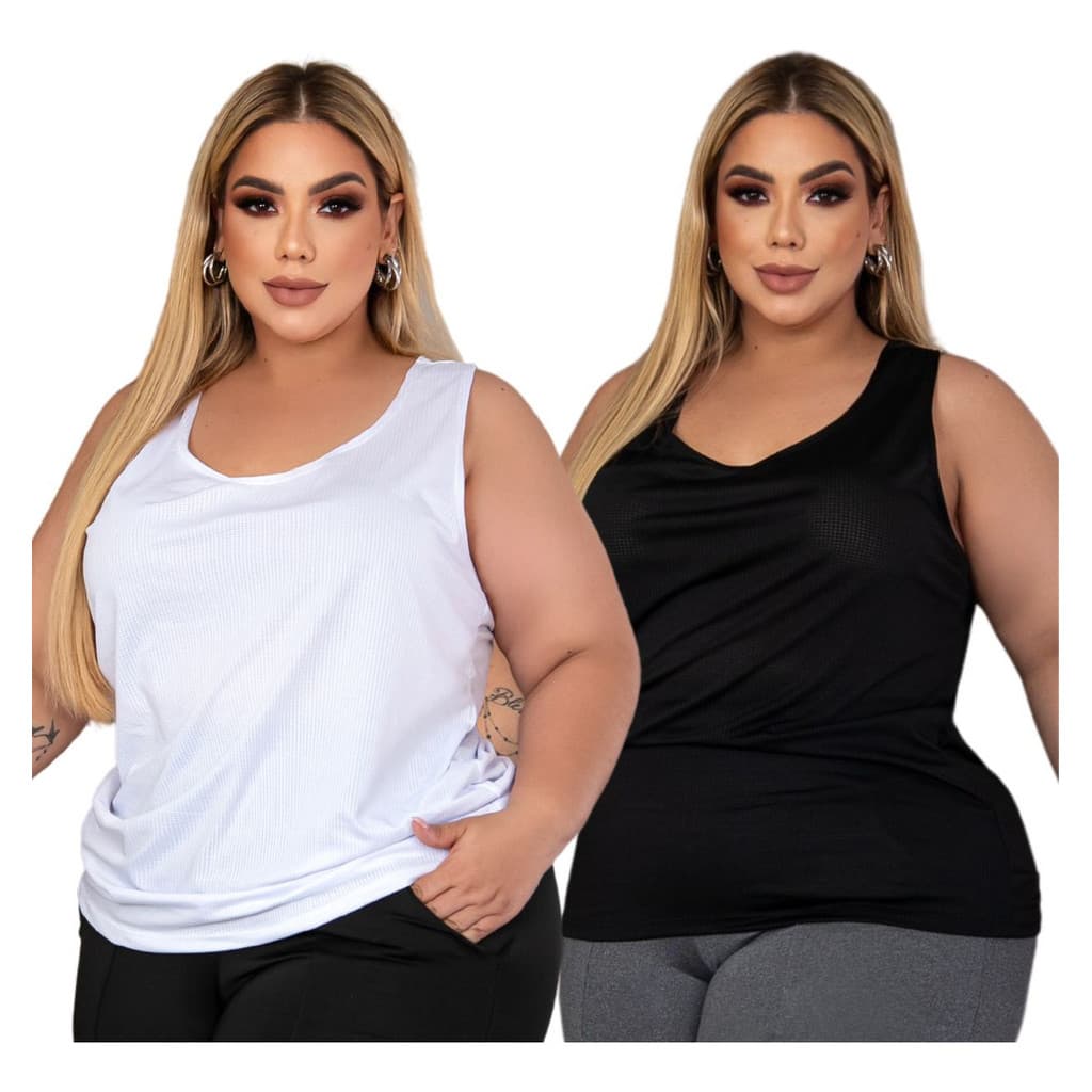 Kit 2 Regatas Femininas Plus Size Nadador Dry Fit Blusas Academia GG ao G3