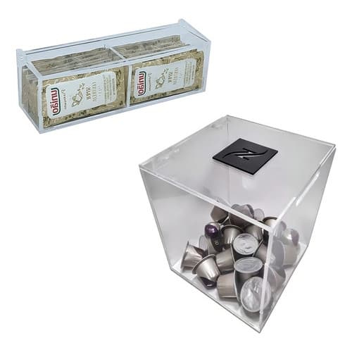 Cubo Porta Cápsulas Acrílico Nespresso + Porta Sache Açúcar Cor Transparente