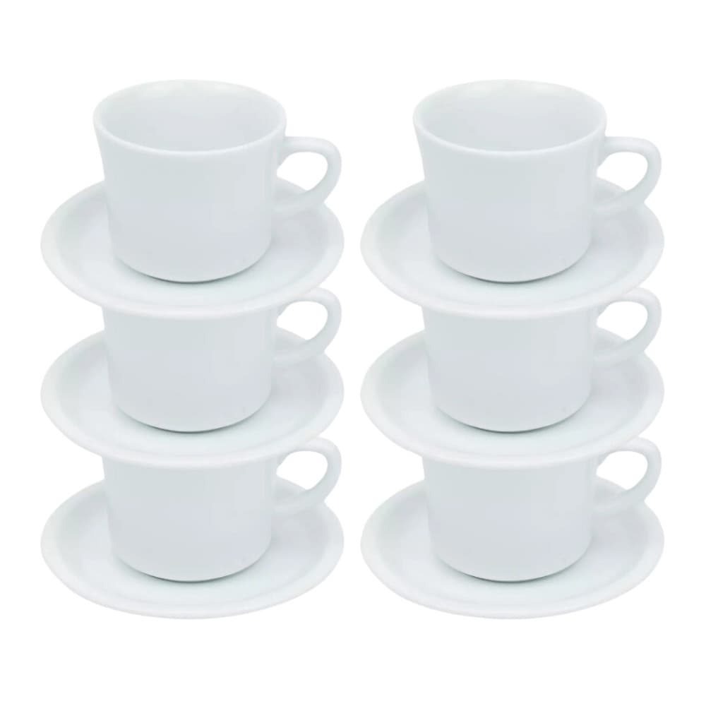 DIRETO DA FÁBRICA - Conjunto 6 Xícaras de Chá com Pires 250ml em Porcelana