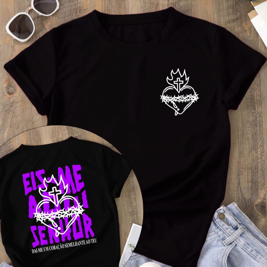 Camiseta Eis-Me Aqui Senhor Frente e Costas Cristã Jesus T-Shirt Algodão Premium 30.1 Envio Rapido trendbox