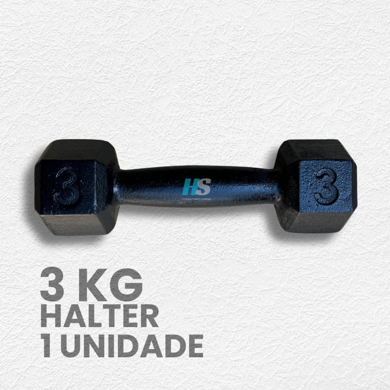 Halter Sextavado Pintado 3kg - Peso de Academia