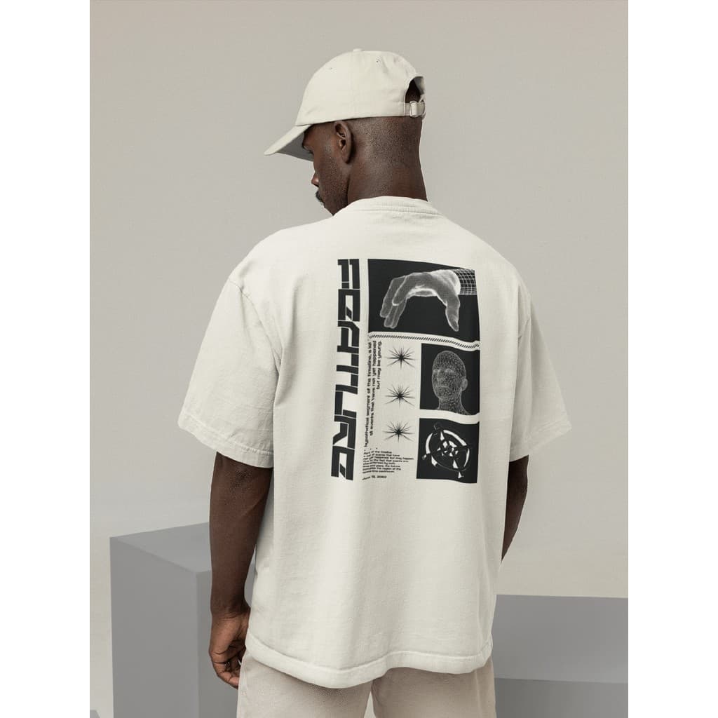 Camisa Camiseta Oversize Masculino e Feminino para Treino e Dia a Dia Preto e Off Whte Estampado - ESTAMPADO
