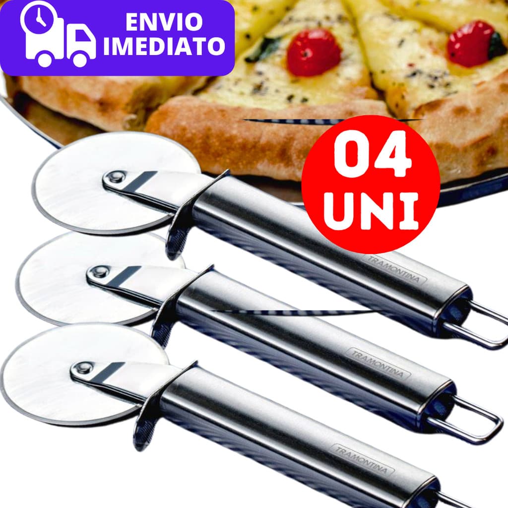 Kit 04 Cortador de Pizza Carretilha de Massas Pastel Bolos Aço Inox Profissional