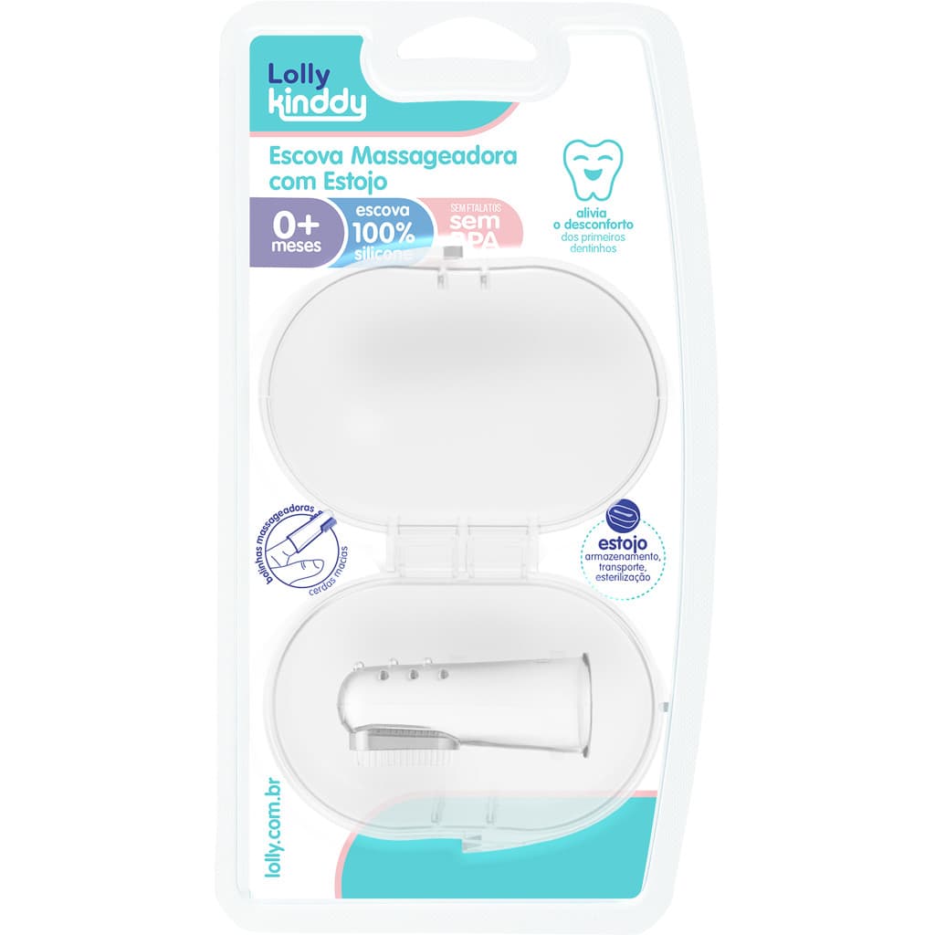 Escova Dental Massageadora de gengiva com Estojo Lolly  primeiros dentinhos