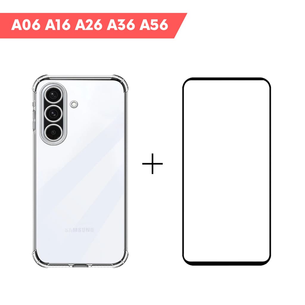 Kit Capa Capinha Case Anti Impacto Transparente e Película 3D Vidro p/ Galaxy A06 4G A16 A26 A36 A56