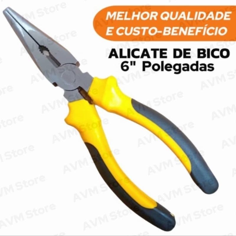 Alicate de Bico Meia Cana Profissional 6" Em Aço Carbono Com Cabo Isolado