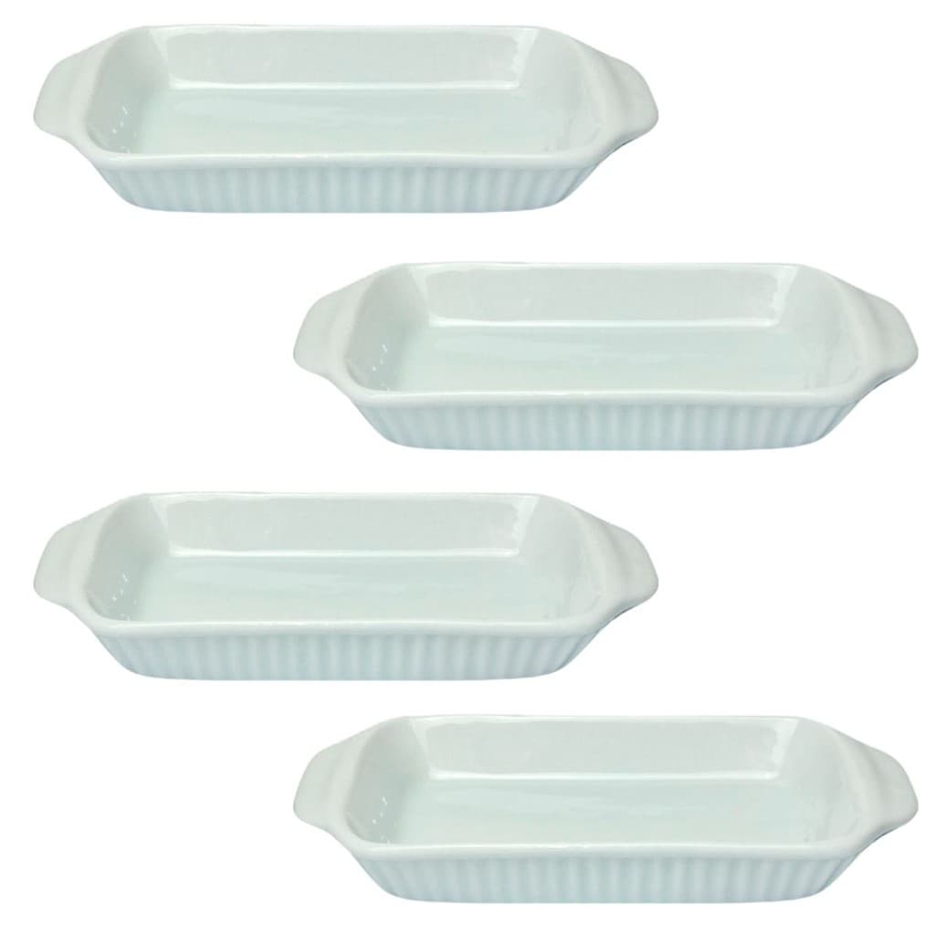 Kit 4x Travessa Refrataria Porcelana Alça Retangular 300ml