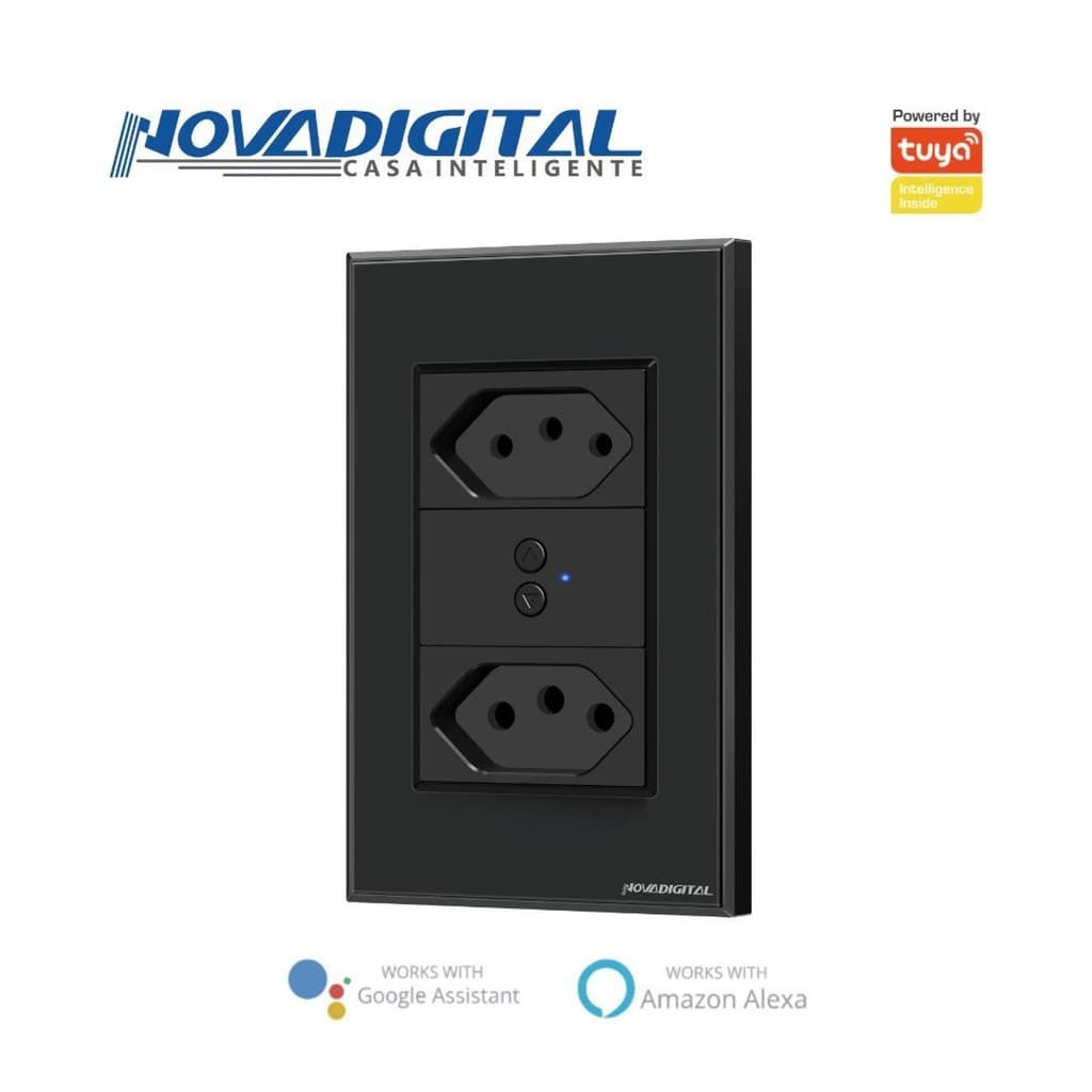 Tomada Inteligente Dupla Zigbee 10a 20a Novadigital Nts2 Tuya Smart Life Alexa Google 110v 220v Preta