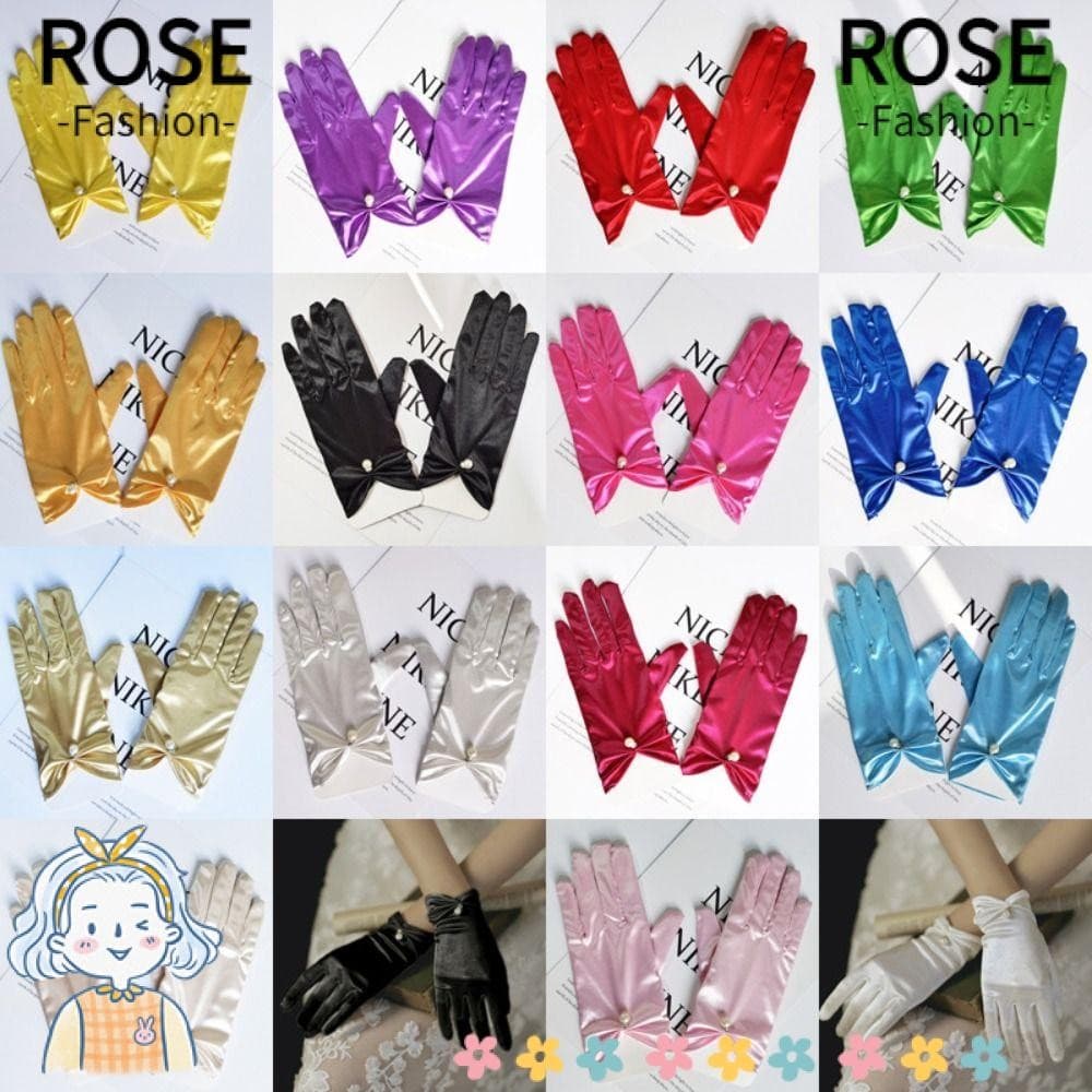 Luvas De Noiva ROSEGOODS , Elásticas De Cetim De Cor Sólida Dança Para Casamento