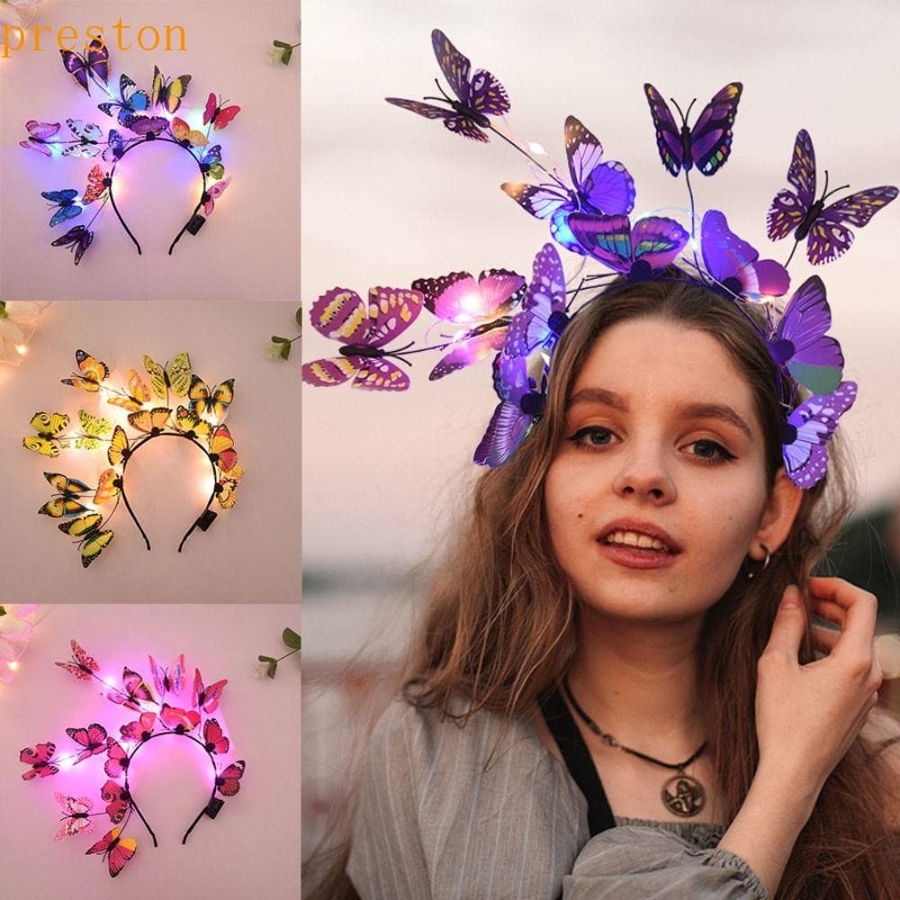 Faixa De Cabelo Borboleta Luminosa PRESTON , Cabeça Colorida Com Brilho LED Luzes Piscante De Plástico