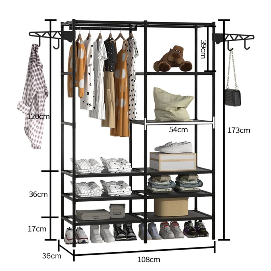 Arara 2 Divisórias Guarda Roupa Portatil Roupeiro Multifuncional Organizador Rack Prateleiras Quarto