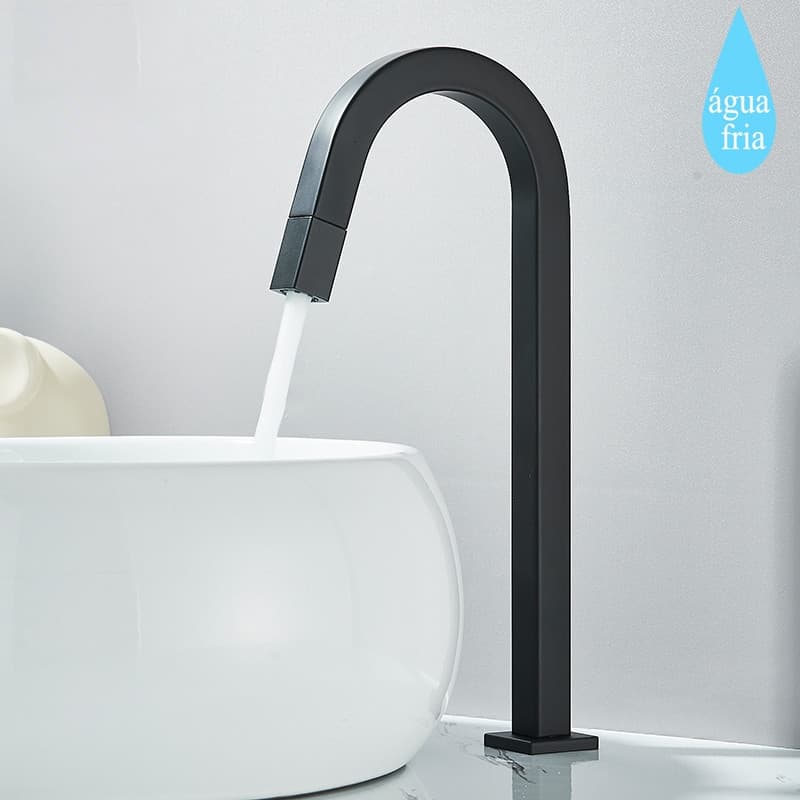 Torneira Alta Luxuosa Preta Da Bacia Do Cromo Para A Água Fria Pia Banheiro Metal