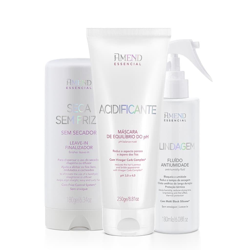 Amend Kit Leave-in Seca Sem Frizz + Fluido Blindagem + Acidificante Mascara de equilibrio do PH