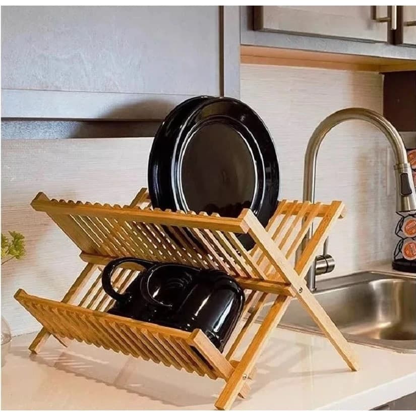 Escorredor Pratos Bambu Cozinha Casa Louça Colher Rack Copo Taça Talheres Suporte Dobrável Tampa