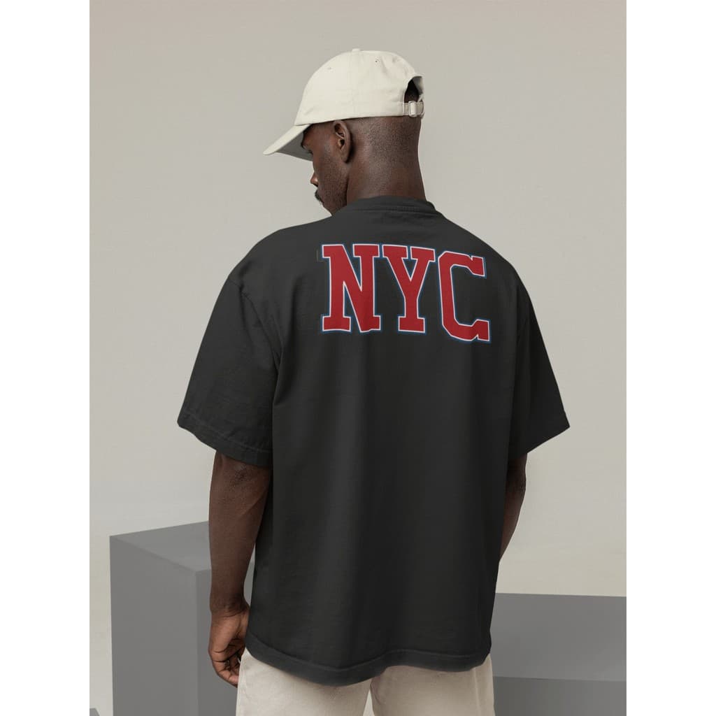 Camiseta Oversize Streetwear Masculino e Feminino 100% Algodã Treino e Dia a Dia Preto e Off Whte Estampado NYC New York