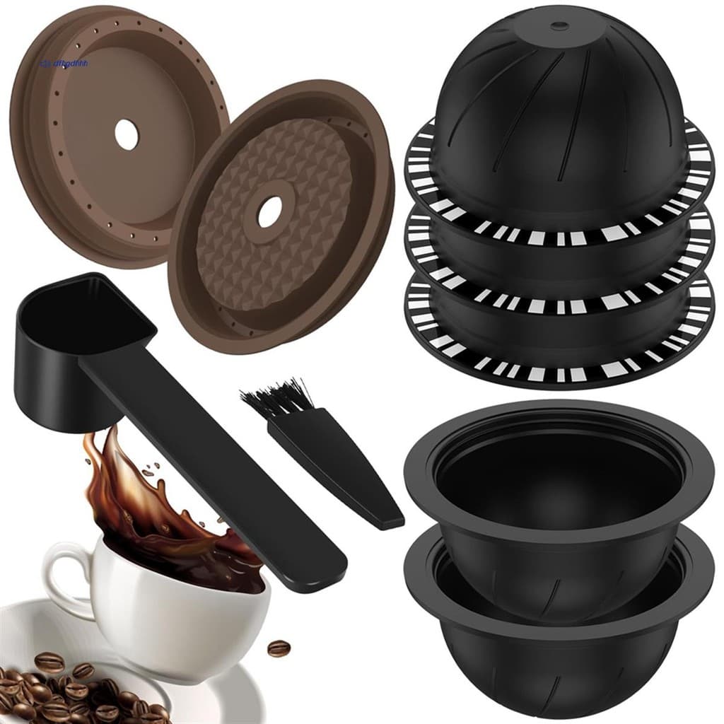 5 Cápsulas Vertuo Reutilizáveis Dos Pces Para A Máquina Nespresso , Cápsula De Café Com 2 Tampas De Silicone 1 Colher E