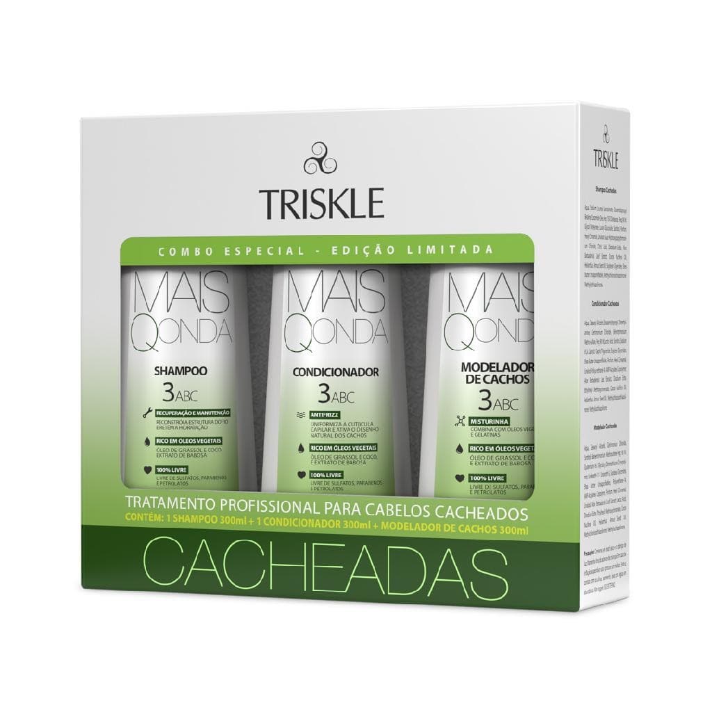 Kit Dr. Triskle Mais Q Onda Cacheadas Shampoo 300ml Condicionador 300ml Modelador Finalizador 300g