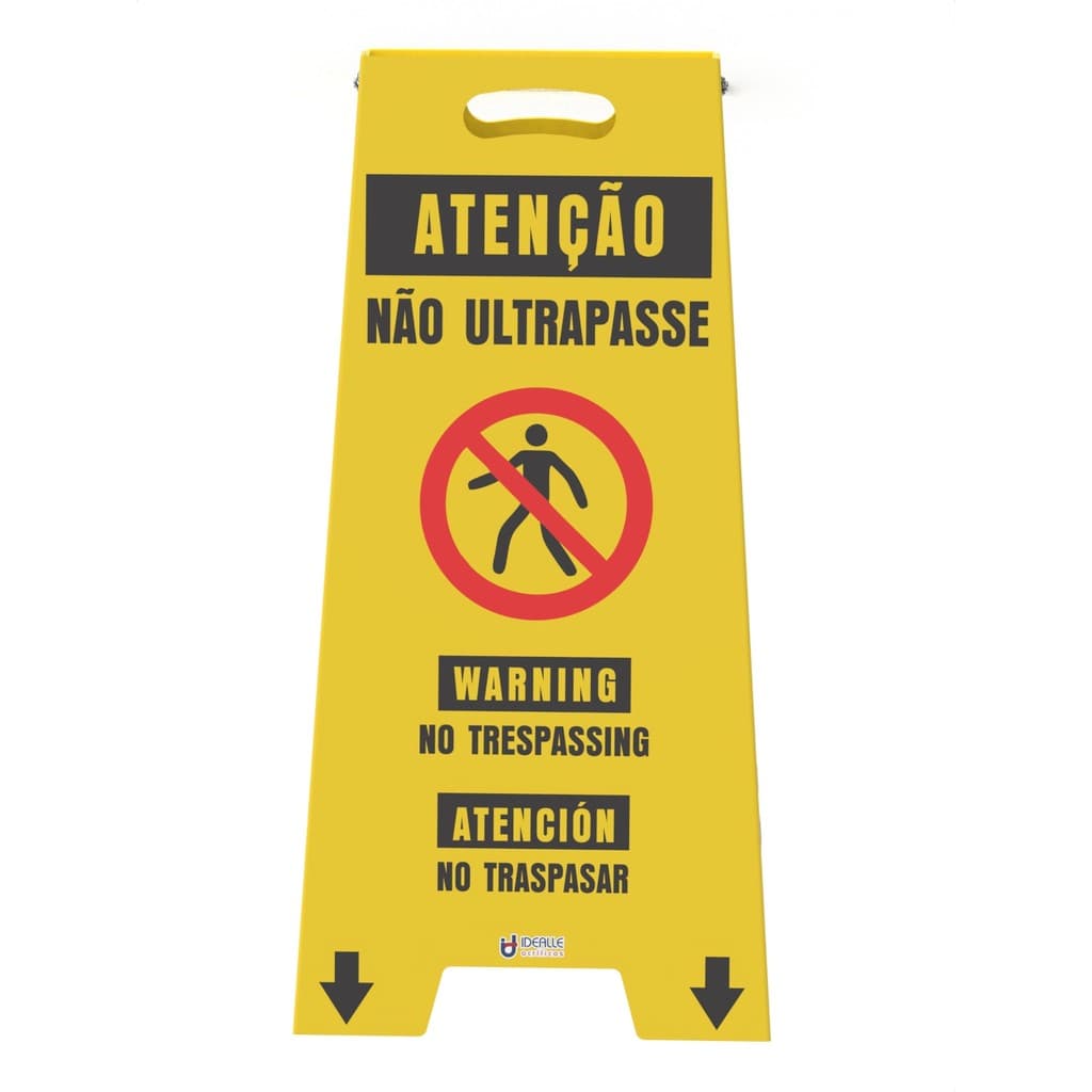 Cavalete Portatil De Sinalização Atenção Não Ultrapasse - Trilíngue