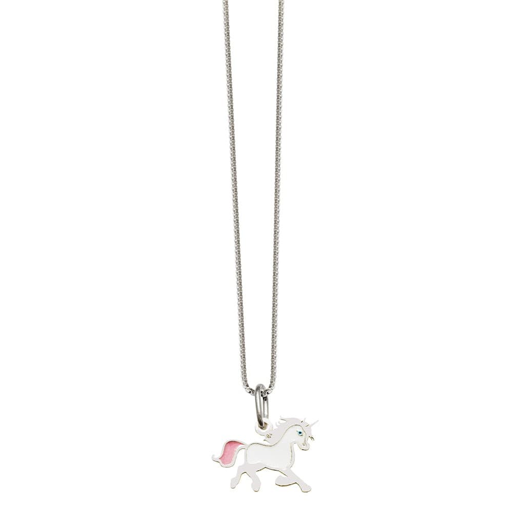 Colar Infantil 35cm Prata 925 Pingente Unicórnio Rosa Resinado