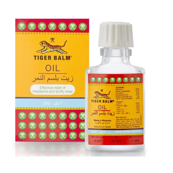 Tiger Balm Óleo 3ml - Dor muscular, dor de cabeça, nariz entupido, picada de inseto