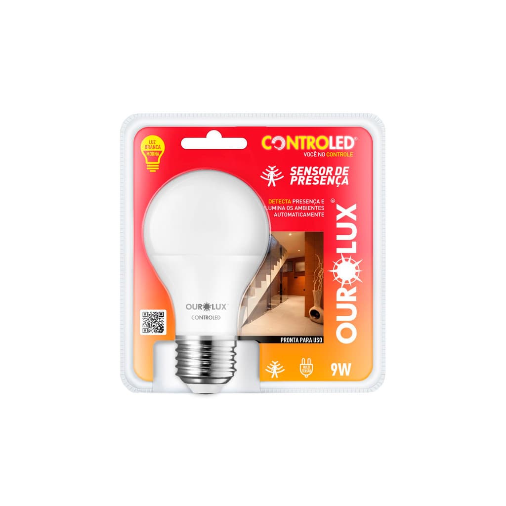 Lâmpada Inteligente c/ Sensor Presença 9W E27 Branco Morno 2700K Bivolt