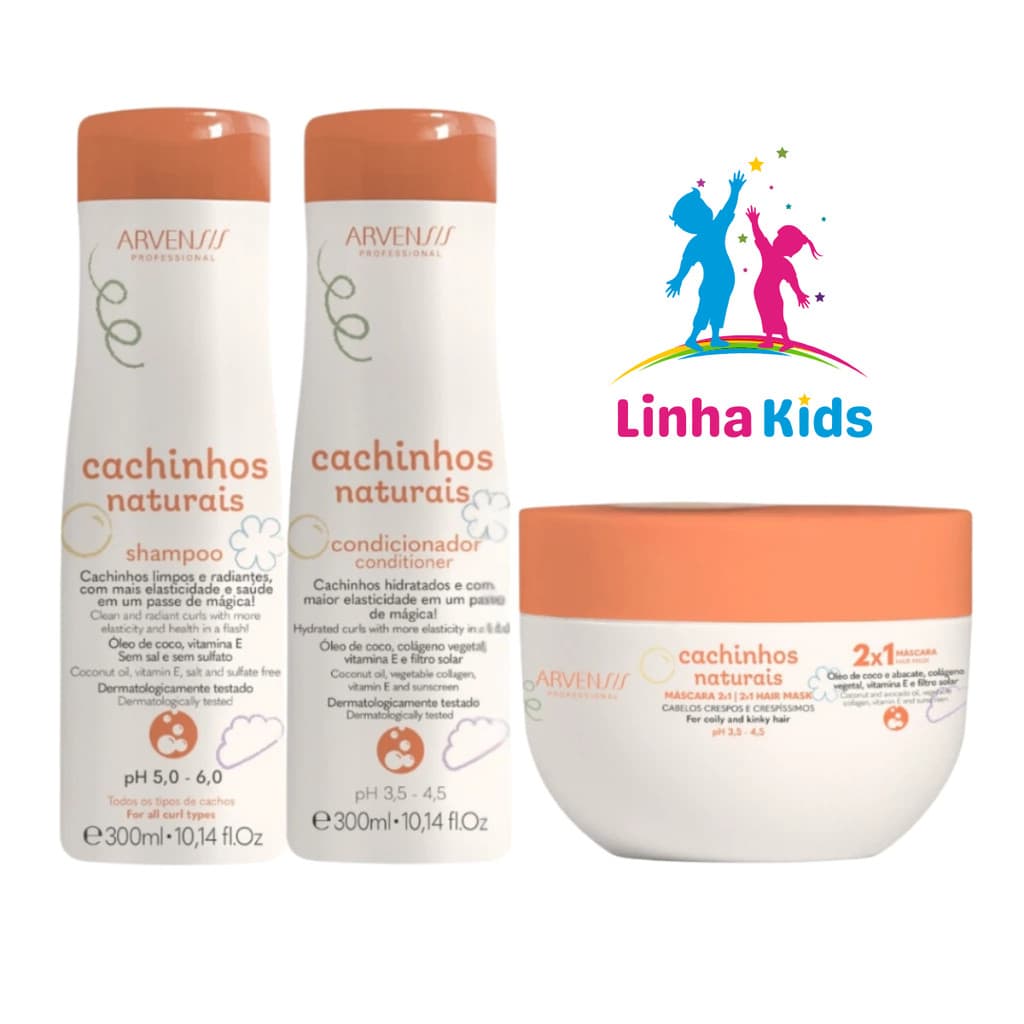 Kit Arvensis Cachinhos Naturais Infantil Shampoo + Condicionador + Máscara 2x1 Low Poo