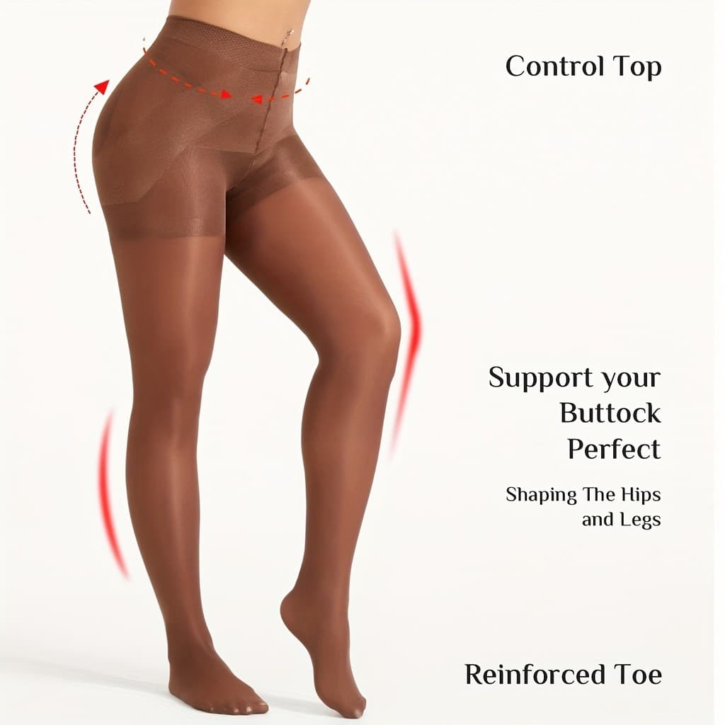 1 Par de Meias-Calças Modeladoras Femininas Marrom Café, Cintura Alta, Efeito Levanta Bumbum, Tecido Tricotado 85% Polia